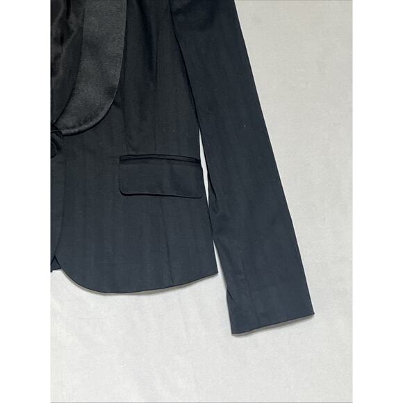 LOFT Tuxedo Blazer Womens 4P Black Scoop Neck Satin Collar One Button Formal - Picture 3 of 11